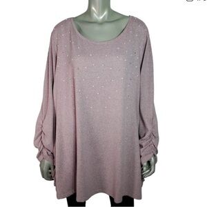 Terra & Sky Top Plus Size 3X 24/26W Tunic
Ruffle Side Slits Soft Plush Pink.